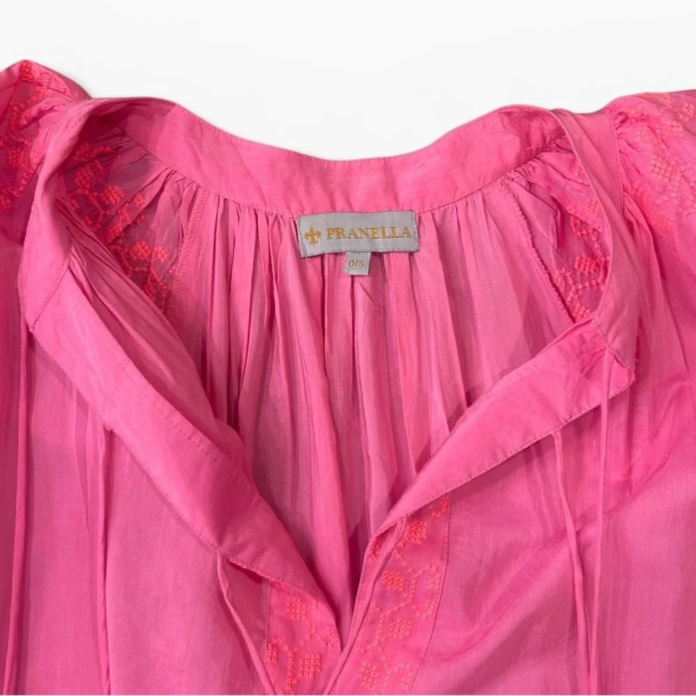 Pranella Pink Embroidered Tassel Boho Loose Fit Dress Size Small - Picture 3 of 12